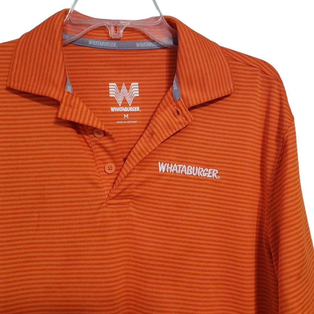 Whataburger Uniform Shirt Ladies Med Logo Striped Orange Employee Polo Costume